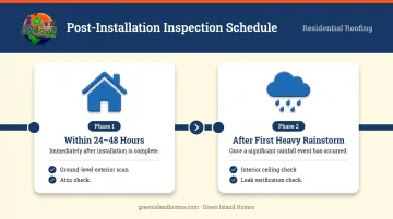 Two-phase new roof post-installation inspection timeline infographic