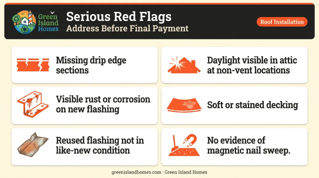 Serious roof installation red flags checklist six warning signs requiring immediate action