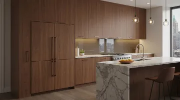 Panel-ready kitchen appliances integrated seamlessly into custom cabinetry design
