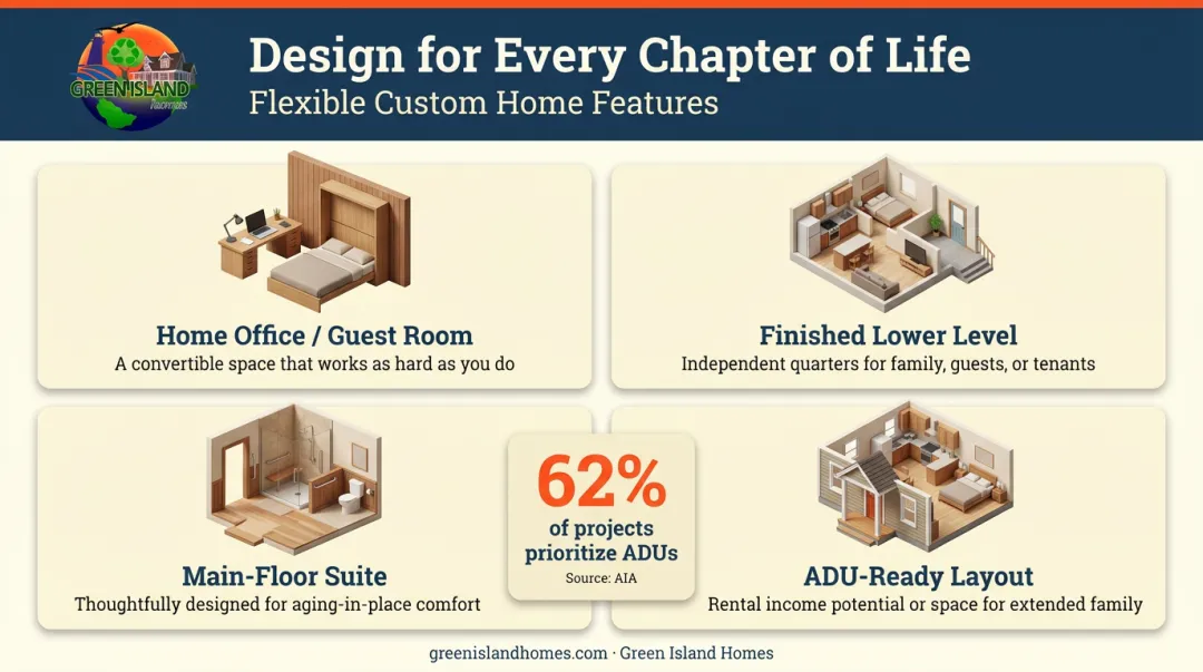 Four flexible custom home design features for multi-generational and remote work living