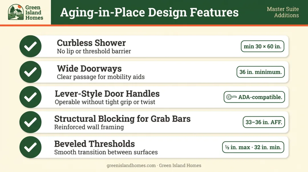 Universal design accessibility features for master suite aging in place checklist