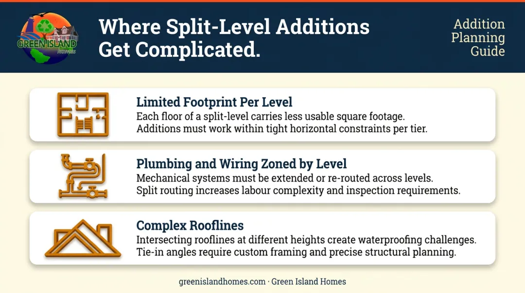 Three split-level addition friction points structural plumbing and roofline challenges