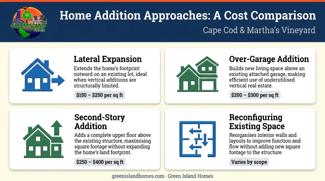 Four master suite addition approaches for split-level homes comparison infographic