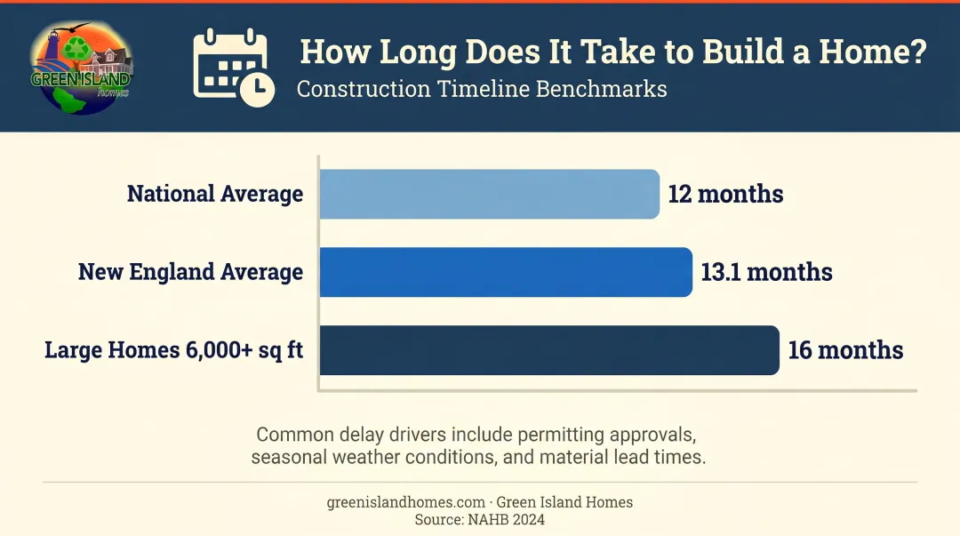 Custom home build timeline average months by region and home size comparison