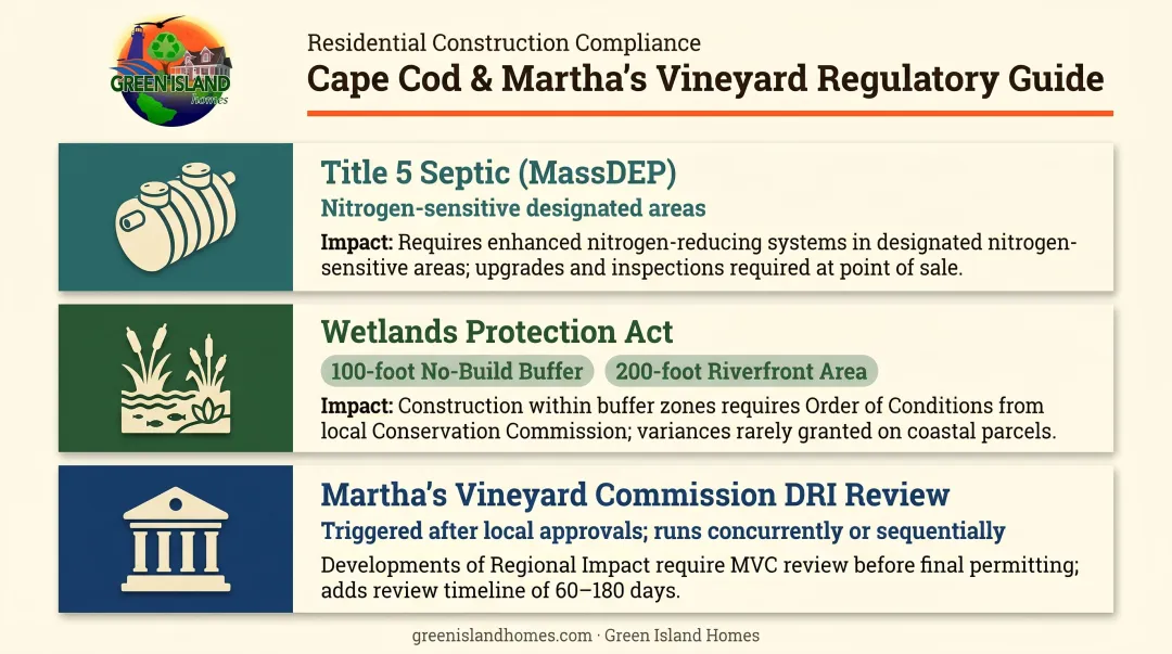Cape Cod Martha's Vineyard three-layer building regulatory requirements overview infographic