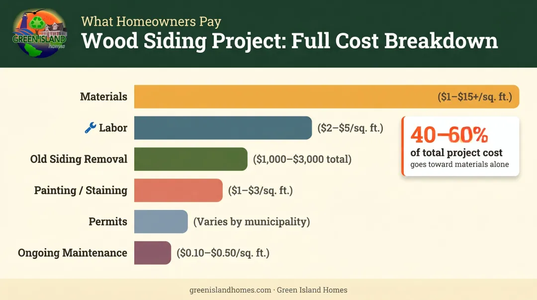 Complete wood siding project cost breakdown by line item and square footage