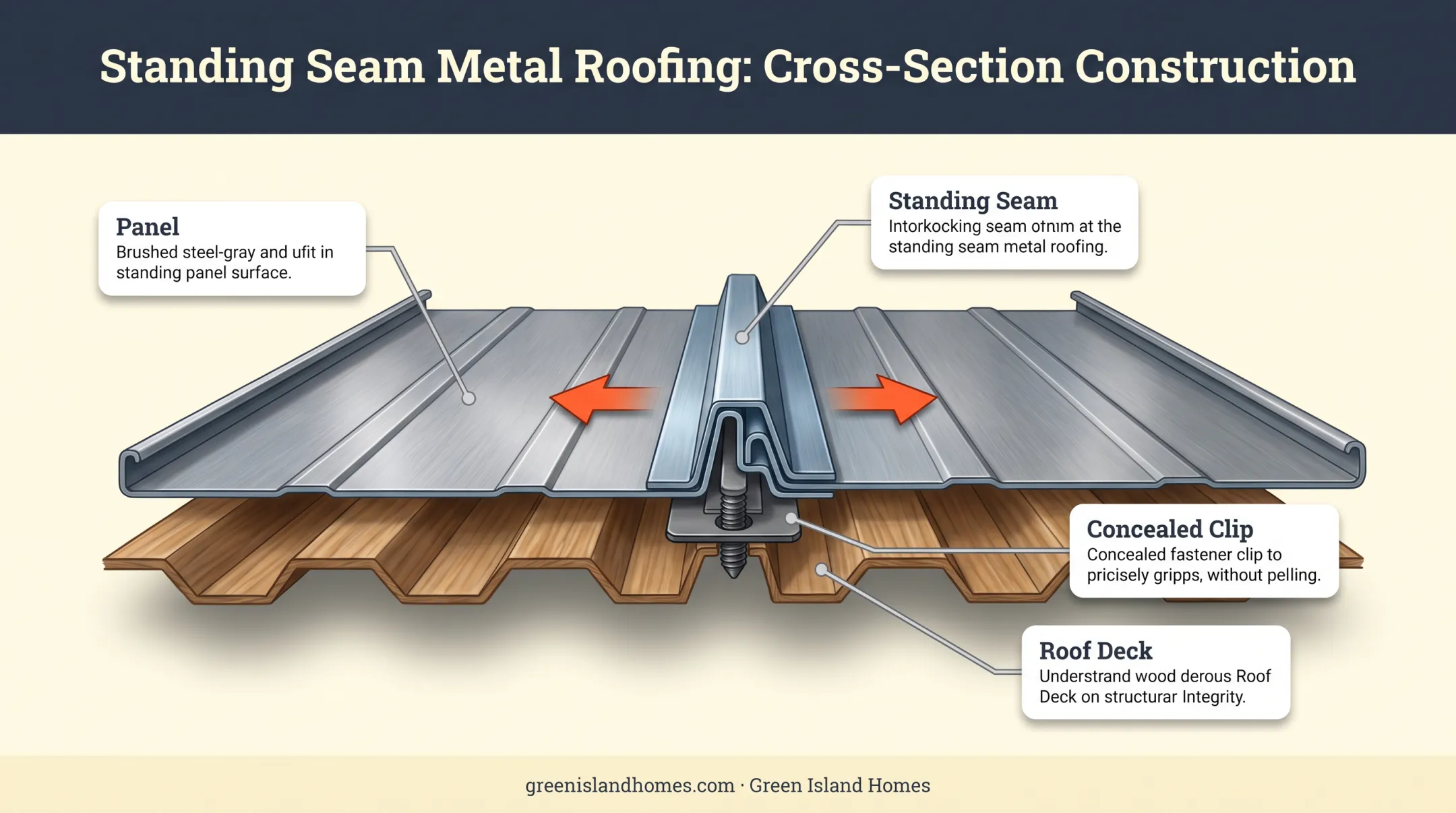 Standing seam metal roof panel system with hidden fastener clips diagram