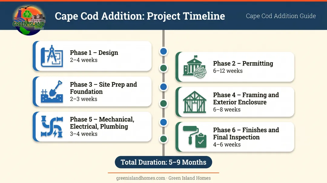 Cape Cod home addition project timeline six phase schedule from design to completion