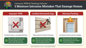 Three common moisture intrusion causes behind exterior shiplap siding diagnosis infographic