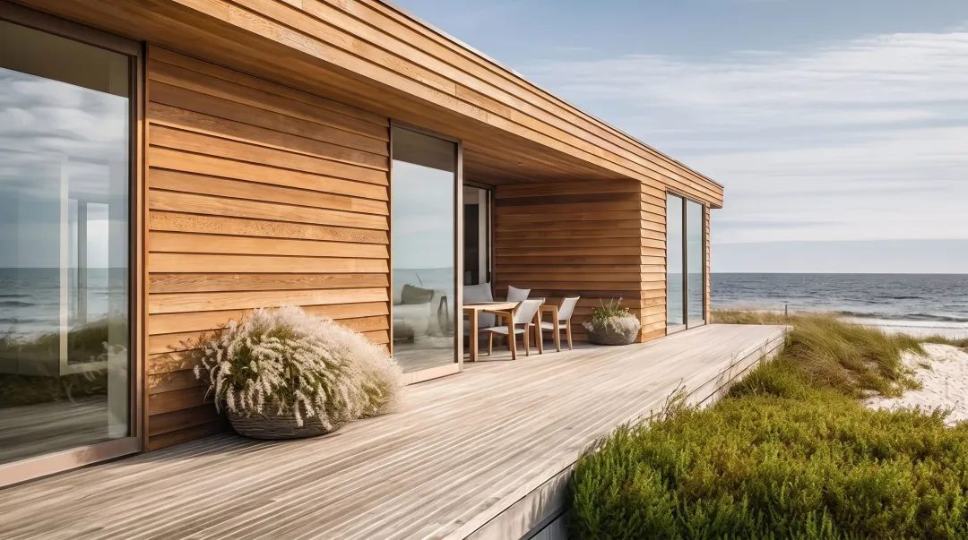 Cedar shiplap siding installed on coastal home exterior with natural wood finish