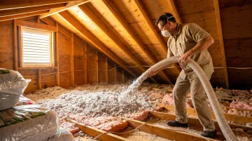 Home insulation installation in attic showing energy efficiency upgrade process