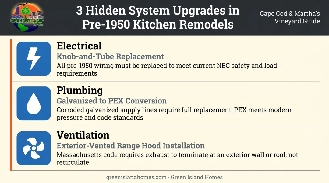 Three essential systems upgraded during older home kitchen remodel wiring plumbing ventilation