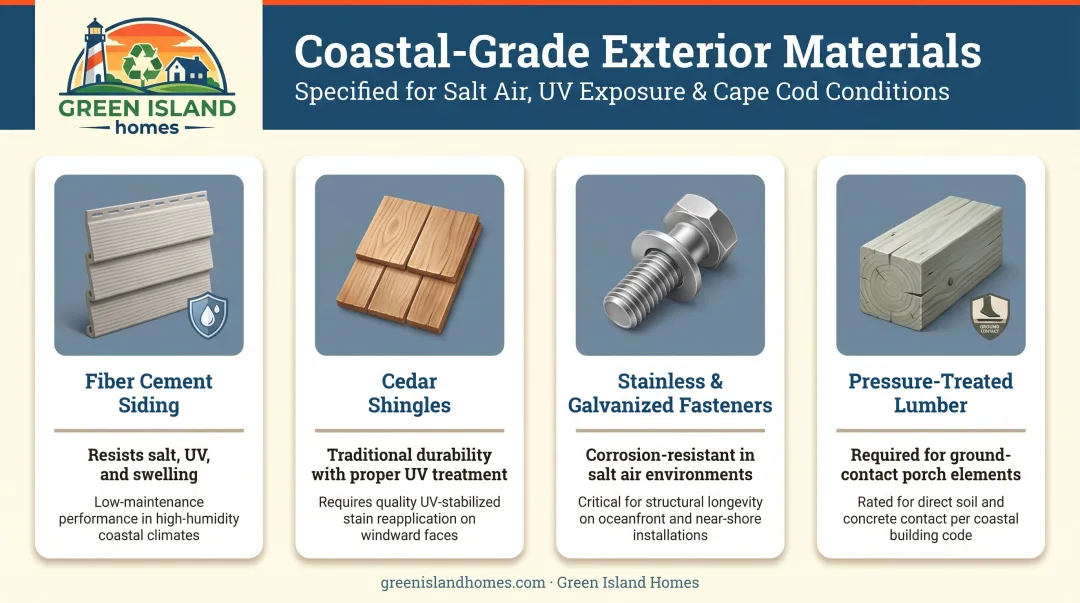 Coastal home exterior materials guide fiber cement cedar shingles fasteners comparison