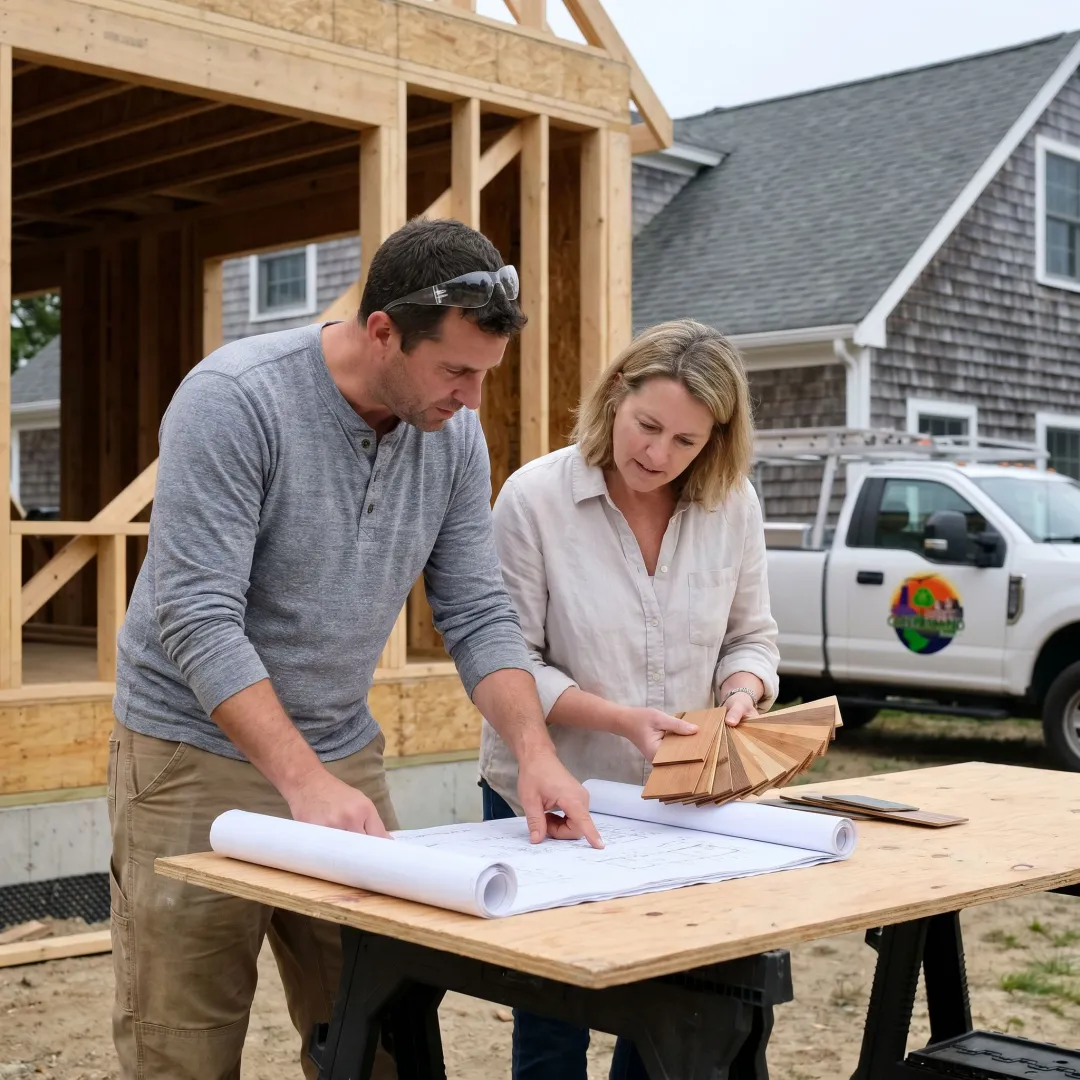 Contractor reviewing renovation plans with homeowner