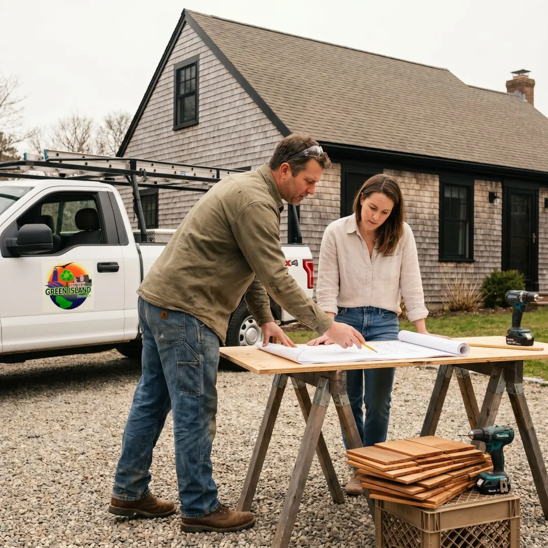 Contractor reviewing renovation plans with homeowner