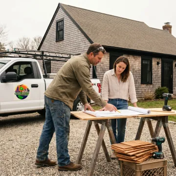 Contractor reviewing renovation plans with homeowner
