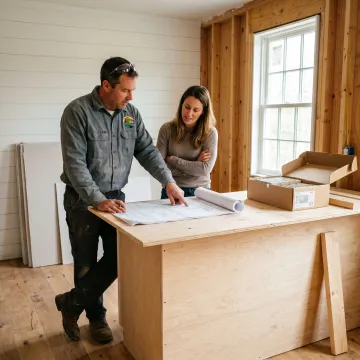 Contractor reviewing remodeling plans with a homeowner