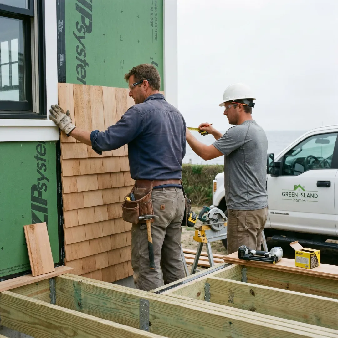 Home remodeling contractor working on a coastal Massachusetts home
