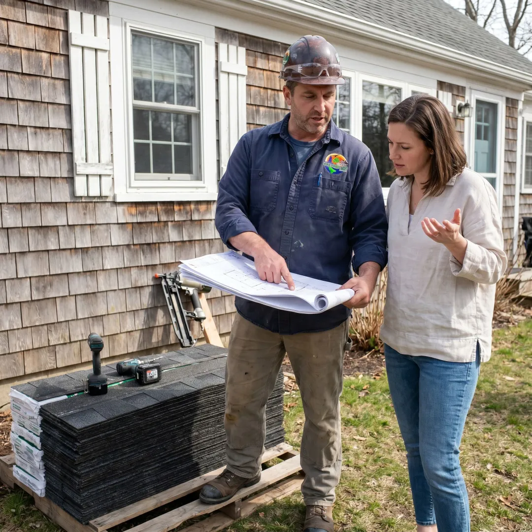 Roof installation process on a home