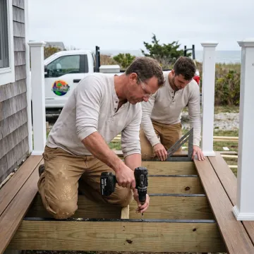 Custom deck under construction at a coastal home