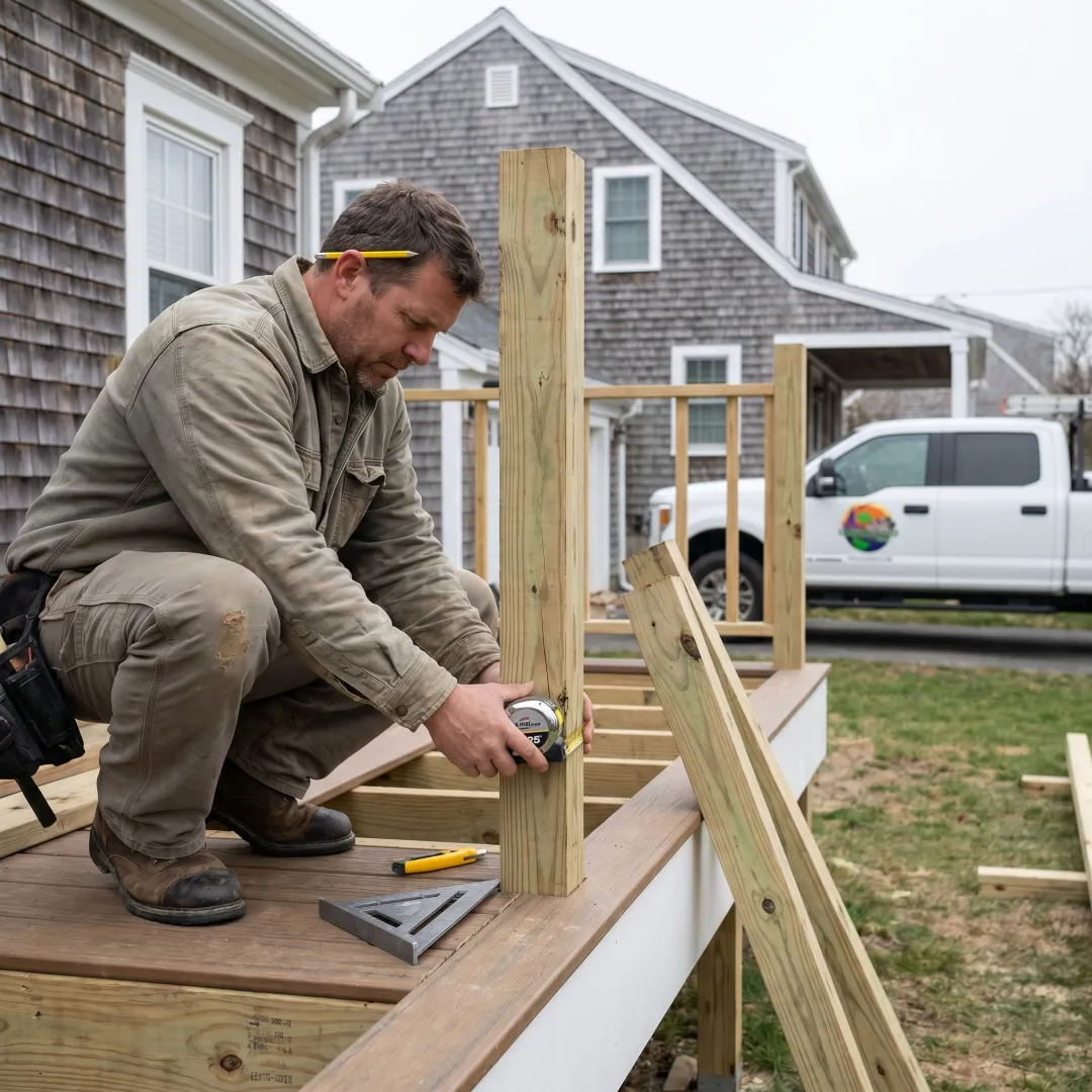Deck railing installation process on residential deck