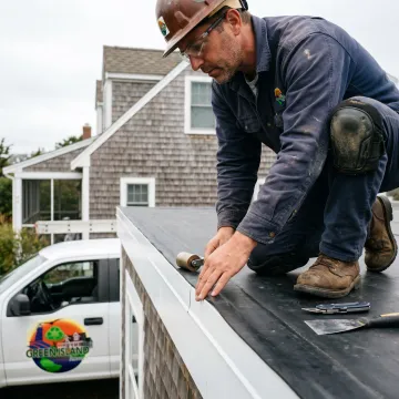 Contractor inspecting rubber roof installation details