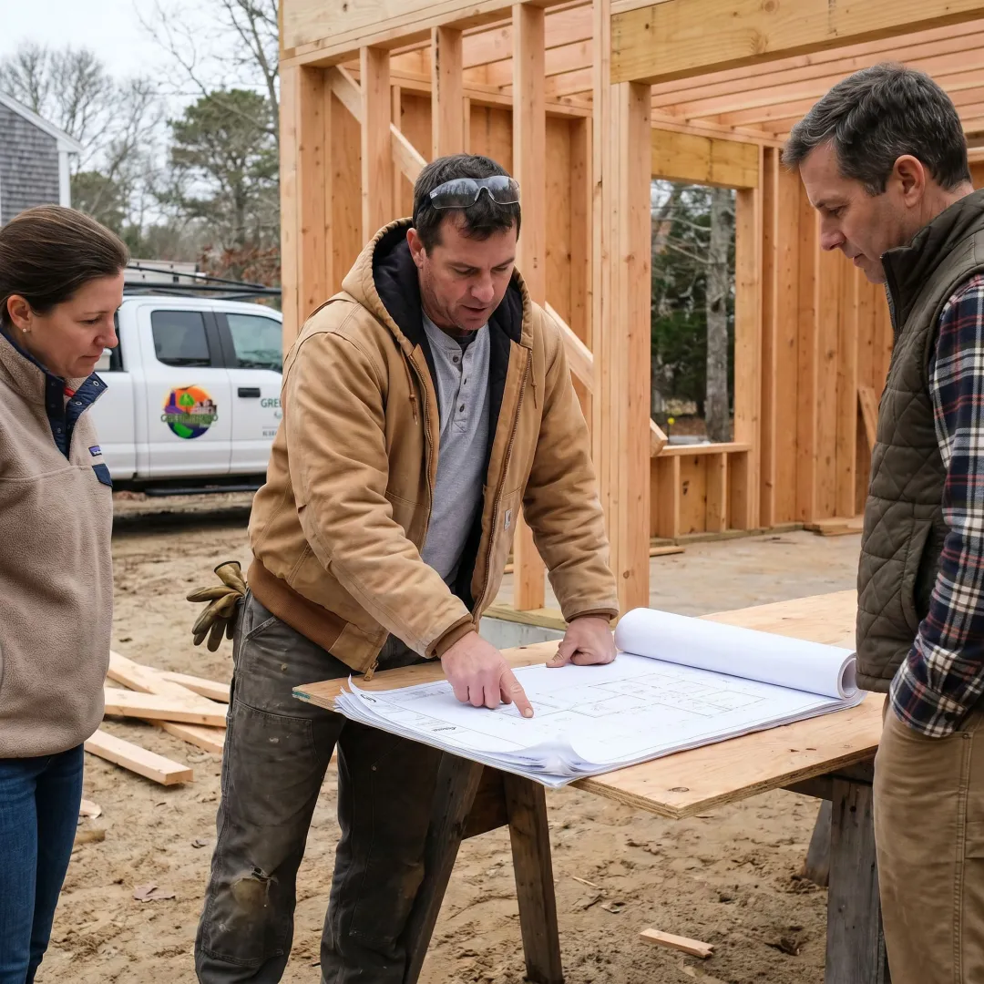 Contractor reviewing home addition plans