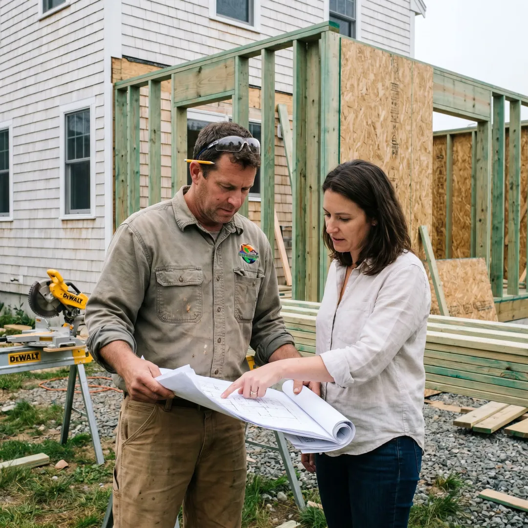 Contractor reviewing home addition plans
