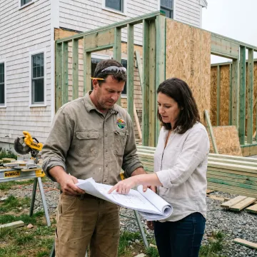 Contractor reviewing home addition plans