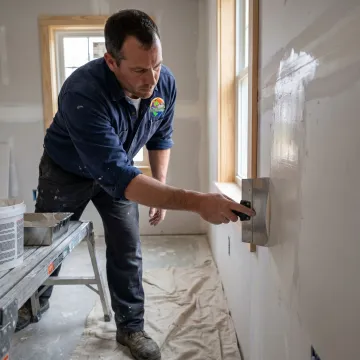 Drywall contractor finishing an interior wall