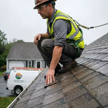 Licensed roofer inspecting a residential roof