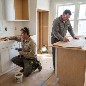 Kitchen renovation contractors remodeling a bright coastal kitchen