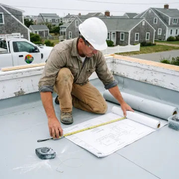 Contractor reviewing flat roof installation plans