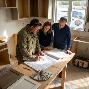 Contractor discussing remodeling plans with homeowners