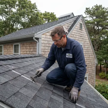 Contractor inspecting residential roof renovation work