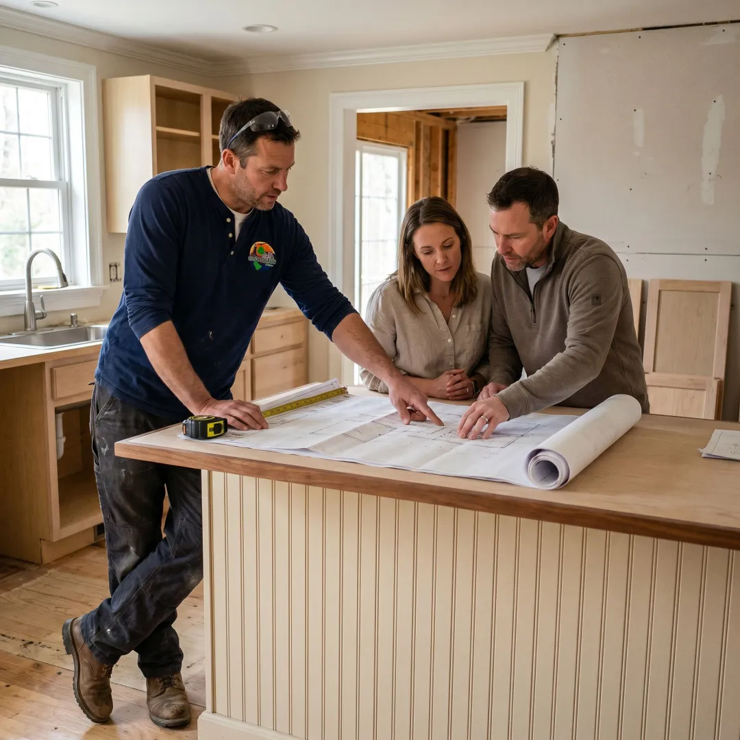 Contractor discussing renovation plans with homeowners