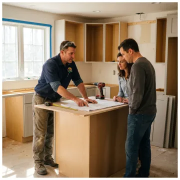 Remodeling contractor reviewing plans with homeowners