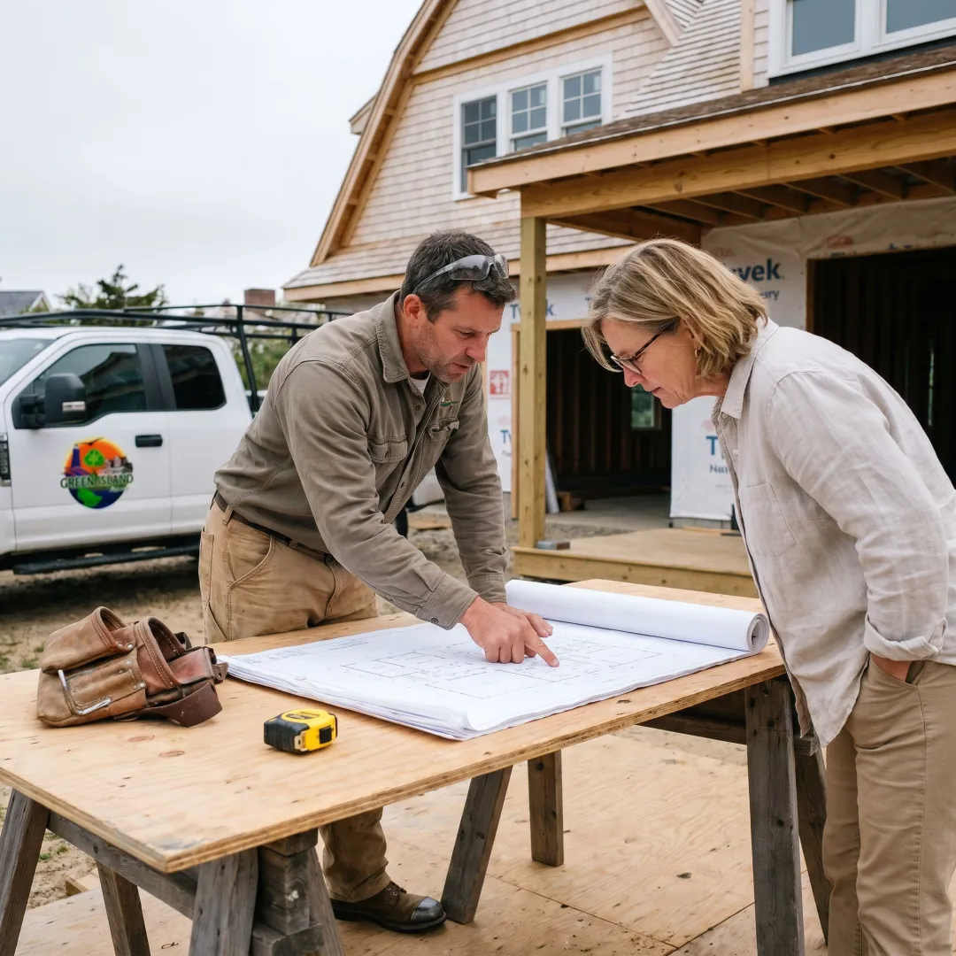 Design-build contractor reviewing home plans