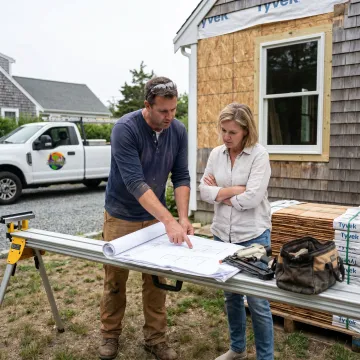 Contractor reviewing renovation plans with homeowner