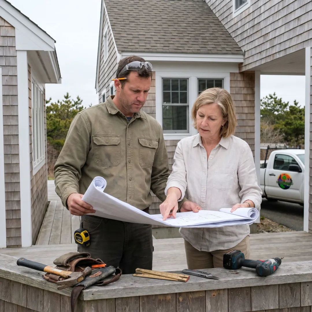 Contractor reviewing exterior remodel plans