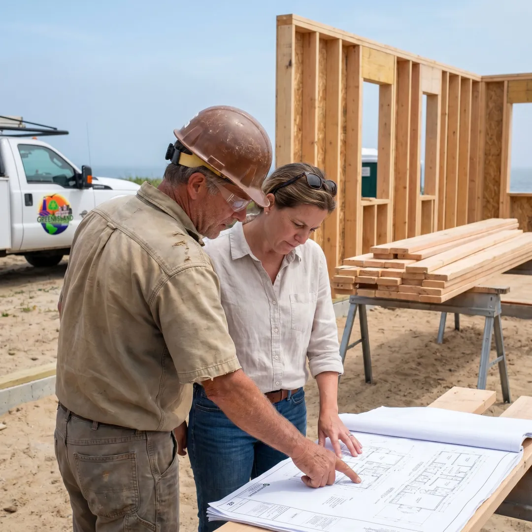 Builder reviewing plans with homeowner