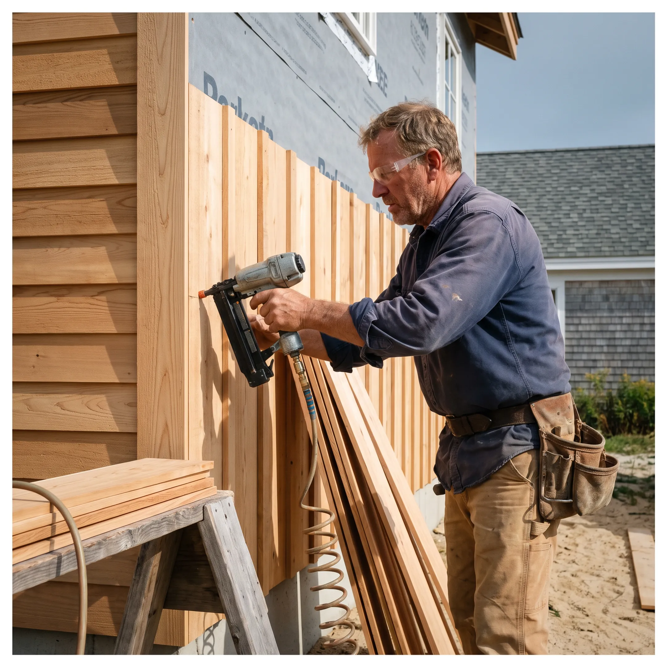 Board and batten siding installation on a home