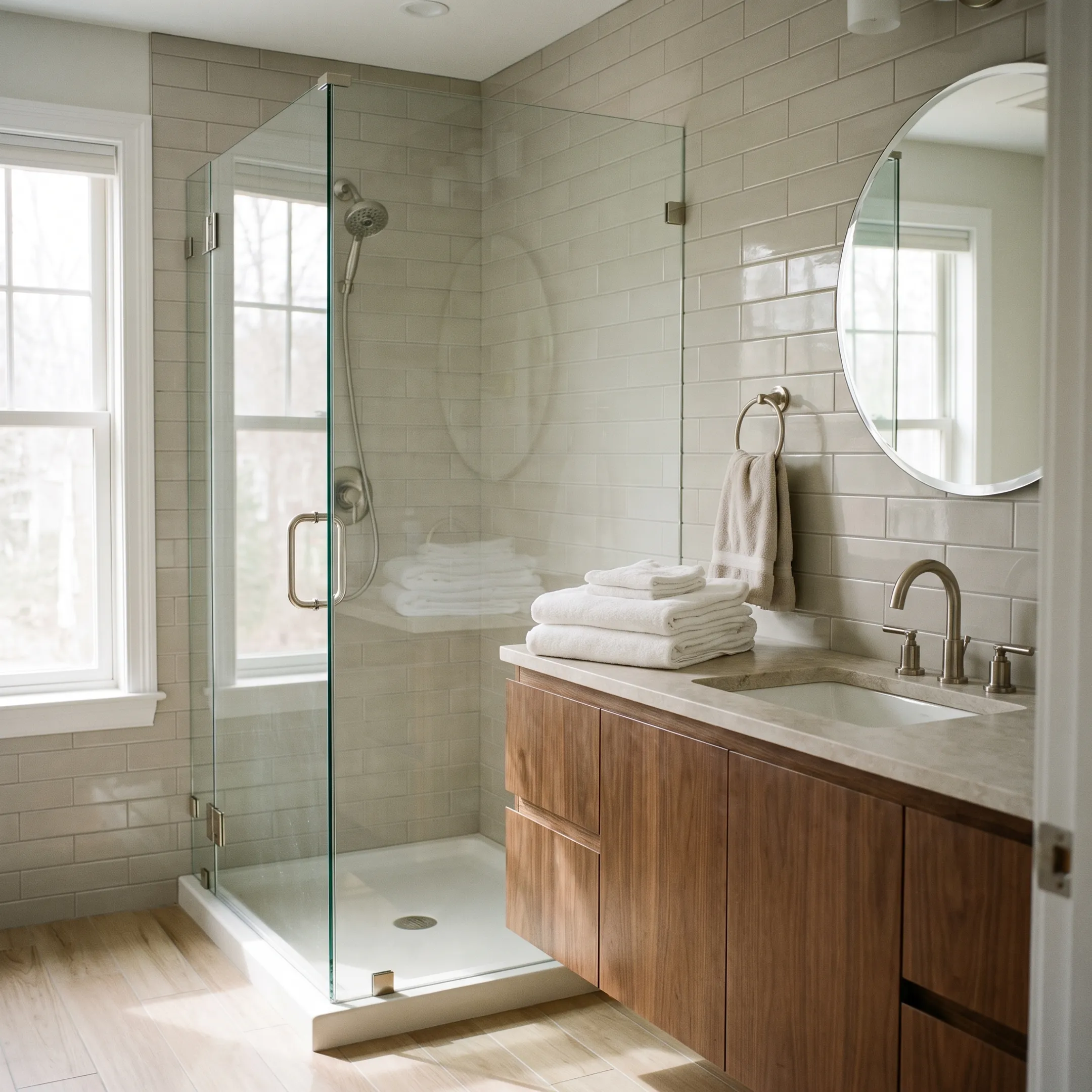 Bright remodeled bathroom with modern vanity