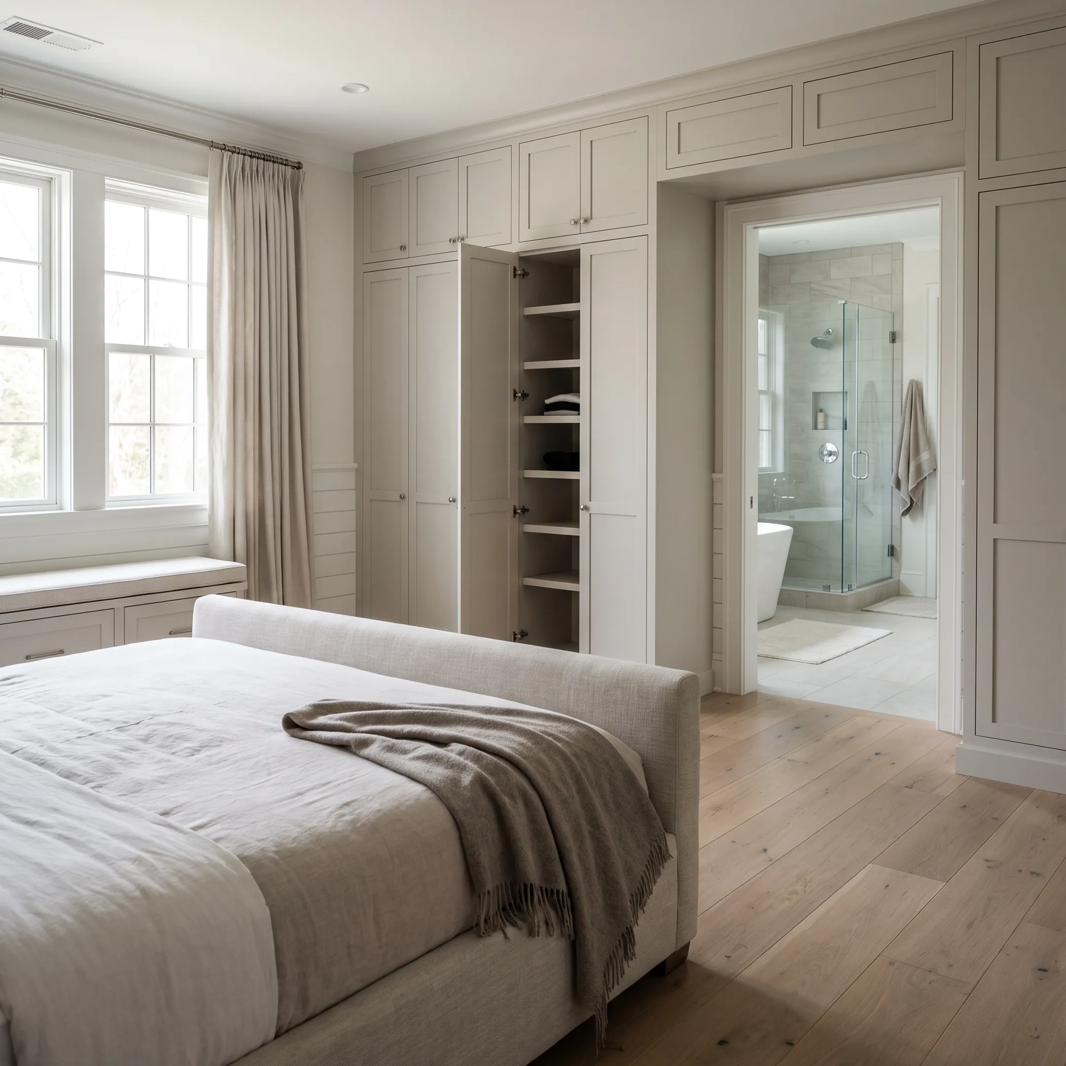 Finished primary suite addition with bedroom and bathroom