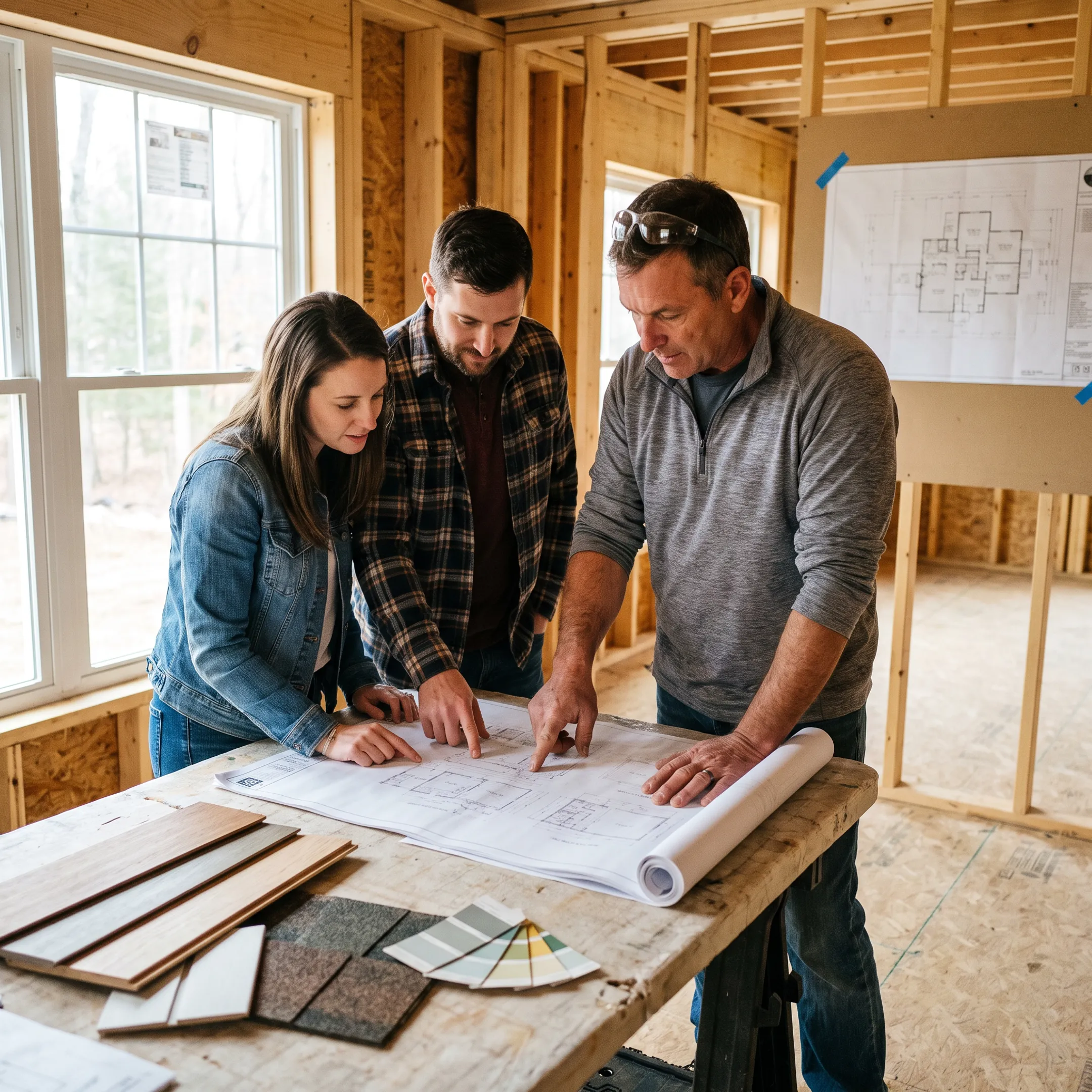 Builder reviewing modular home plans