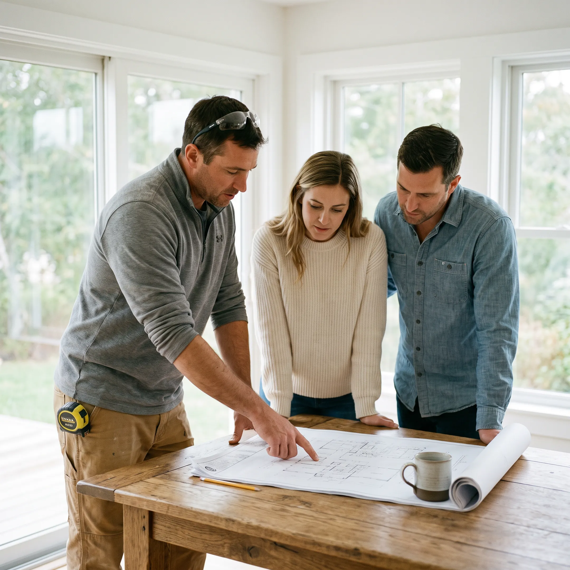 Builder reviewing modern home plans