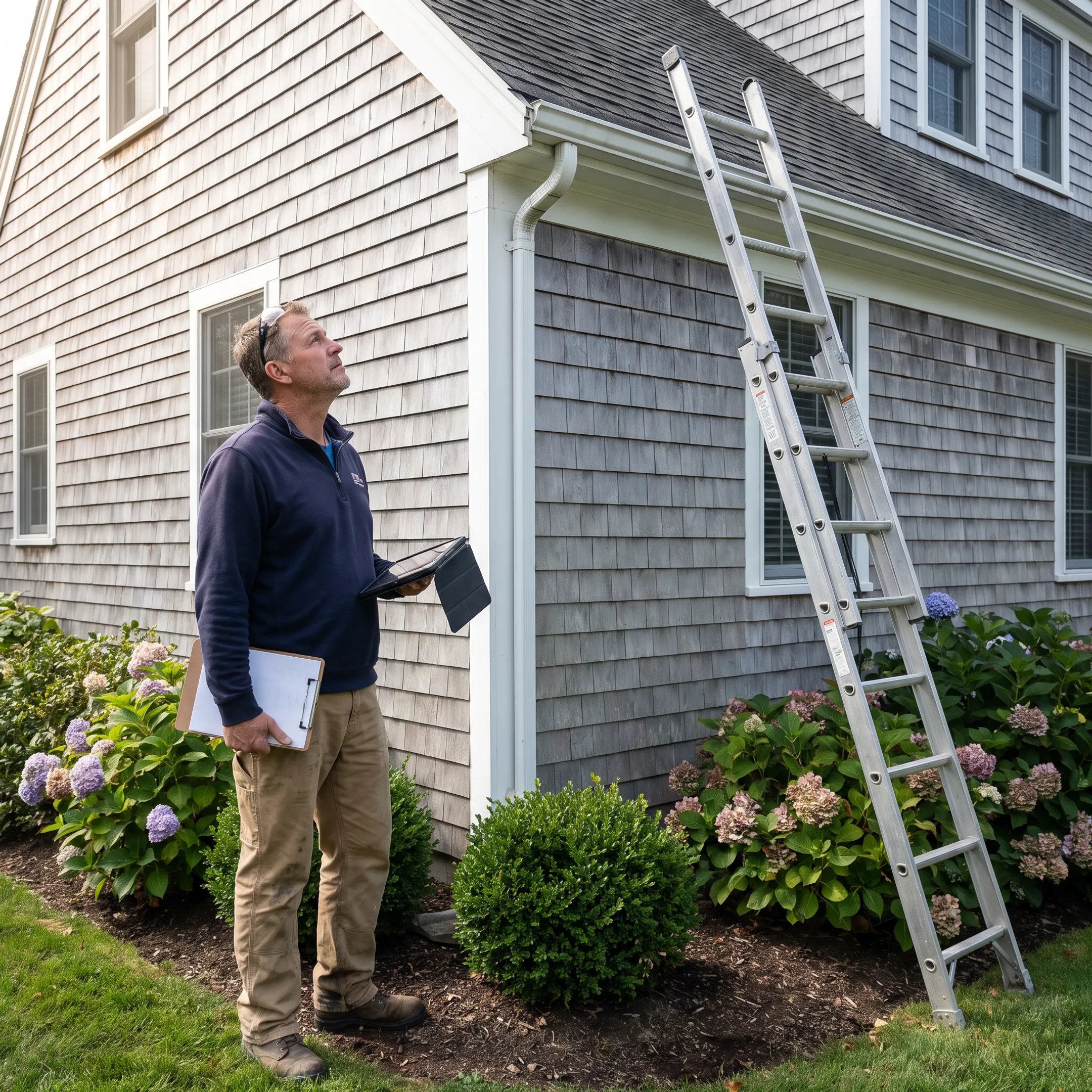 Property manager inspecting a home's exterior