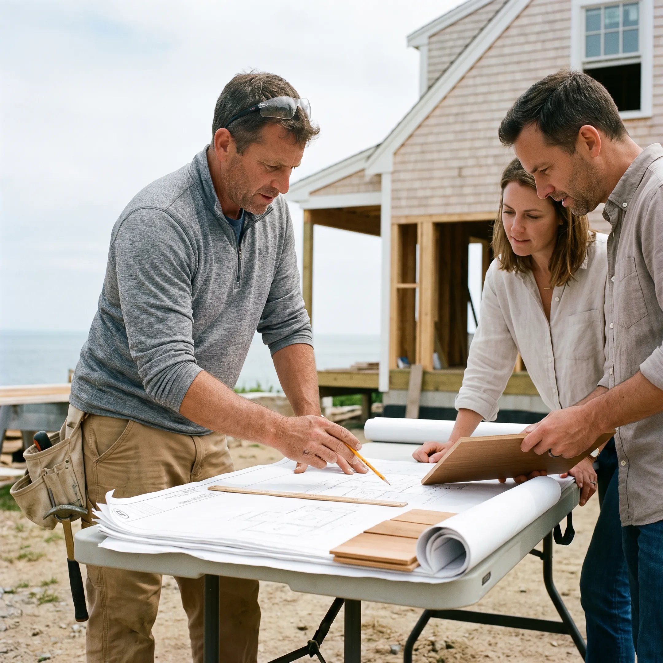 Builder reviewing custom home plans
