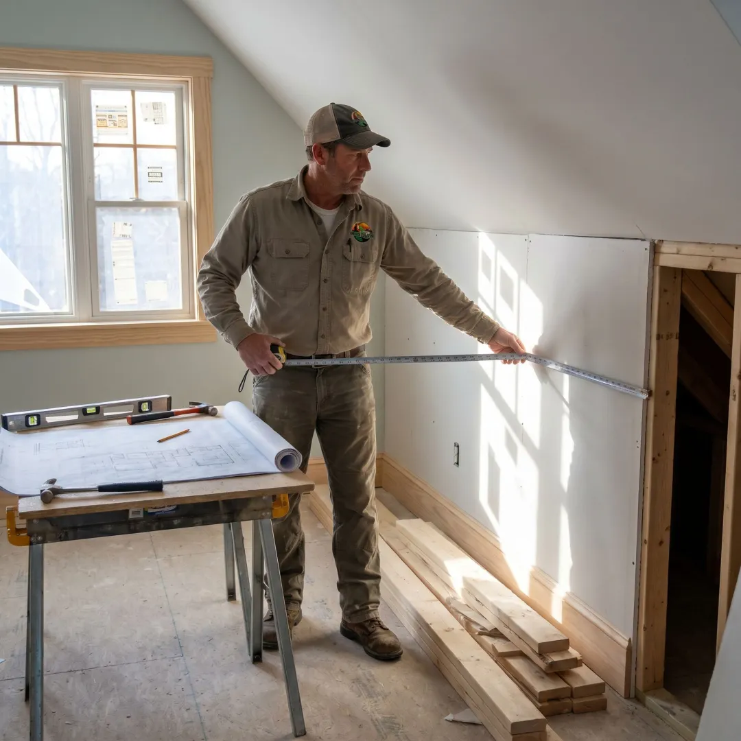Contractor measuring a home remodeling project