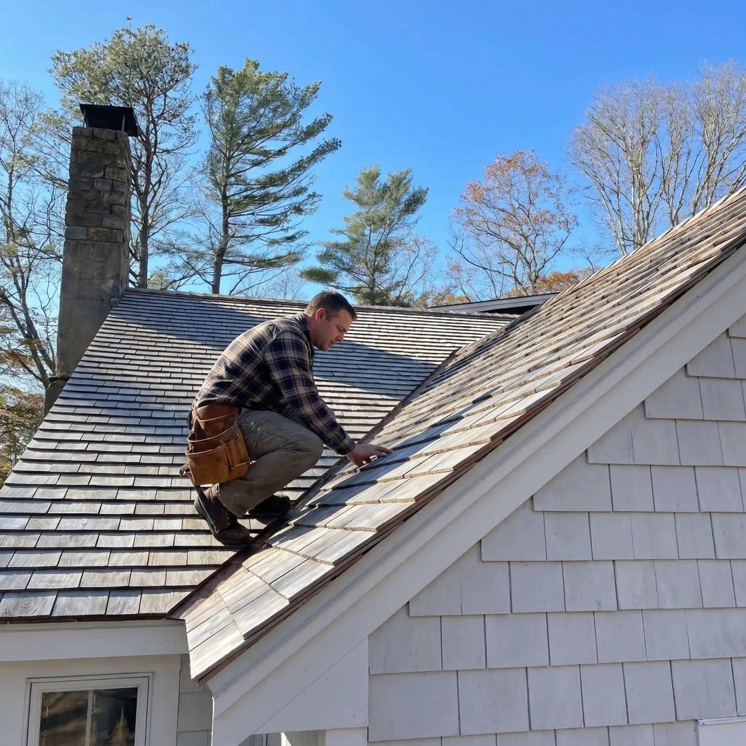 Cedar shake roof on a coastal home